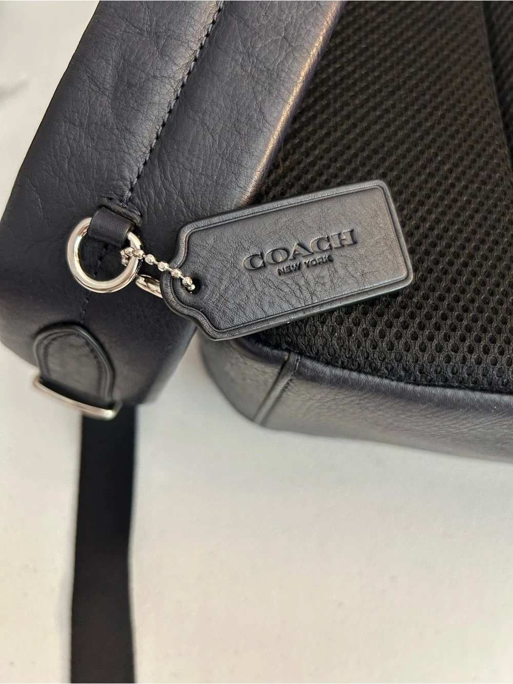 Coach Men's navy Backpack with tan/gold Logo Print